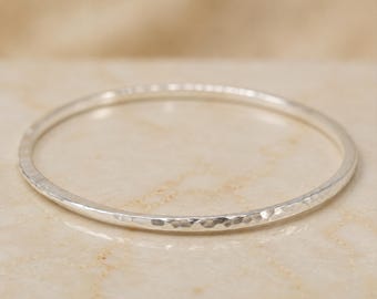 Tapered Edge Bangle Bracelet in Hammered Sterling Silver