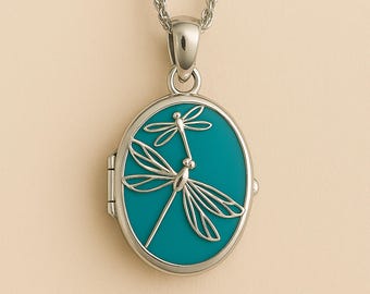 Personalised Sterling Silver Blue Dragonfly Locket