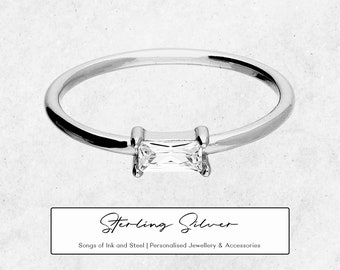 Personalised Sterling Silver CZ Baguette Stacking Ring