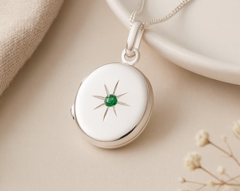 Personalised Sterling Silver May Birthstone Locket – Emerald