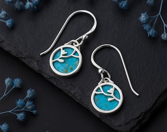 Sterling Silver Turquoise Flower Drop Earrings