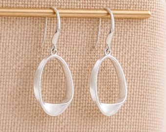Sterling Silver Twisted Mobius Hoop Drop Earrings