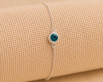 Adjustable Personalised Sterling Silver May Birthstone Bracelet