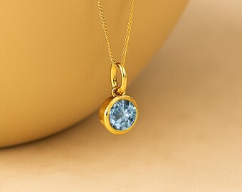 Personalised Gold Plated Sterling Silver March Aquamarine Birthstone Necklace
