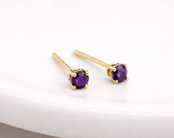 Solid 9ct Gold February Amethyst Birthstone Stud Earrings – 4mm