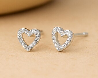 Sterling Silver Twinkling Heart Stud Earrings