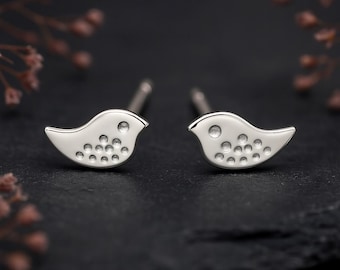 Tiny Sterling Silver Wren Bird Stud Earrings