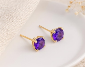 Amethyst Stud Earrings • 9ct Gold • February Birthstone Gift • Natural Amethyst Jewellery • Dainty Gold Studs • Gift for Her •