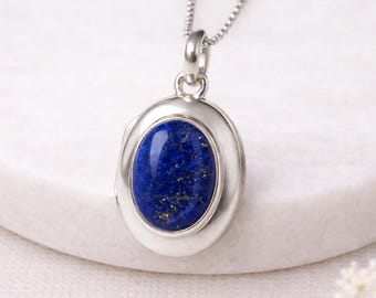 Personalised Sterling Silver Lapis Lazuli Gemstone Locket Necklace With Photos