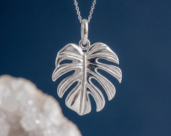 Personalised Monstera Leaf Pendant Necklace in Sterling Silver