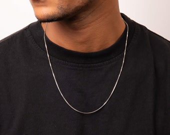 Mens Sterling Silver Light Box Chain Necklace