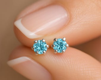Sterling Silver Aquamarine Micro Stud Earrings