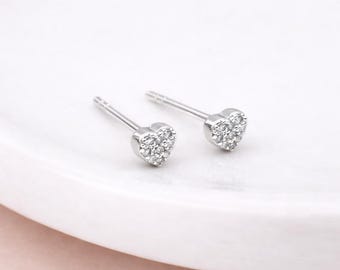 Sterling Silver Twinkling Micro Heart Stud Earrings – 3mm X 4mm