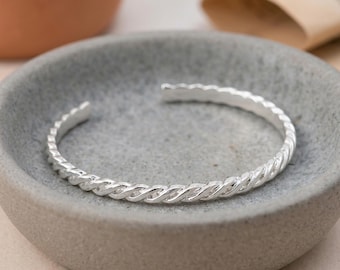Adjustable Twisted Braid Cuff Bangle Bracelet with Sterling Silver Plating