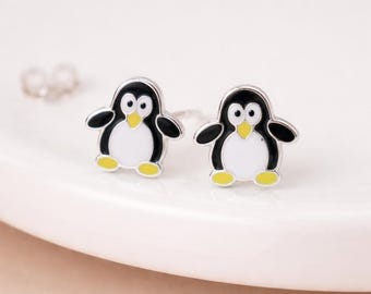 Sterling Silver Penguin Stud Earrings – 10mm