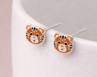 Sterling Silver Tiger Stud Earrings – 8mm x 6mm