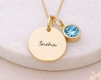 Personalised Gold Plated Sterling Silver March Birthstone Aquamarine Pendant Necklace