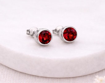Sterling Silver July Ruby Birthstone Stud Earrings – 7mm