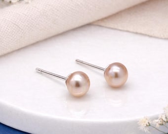 Sterling Silver Pink Freshwater Pearl Stud Earrings – 5mm