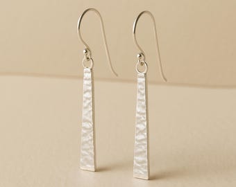 Sterling Silver Hammered Bar Drop Earrings
