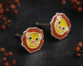 Girls Sterling Silver Lion Stud Earrings