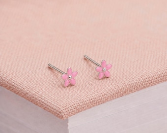 4mm Sterling Silver Pink Forget Me Not Stud Earrings