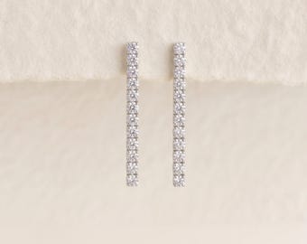 Cubic Zirconia Bar Drop Earrings in Sterling Silver
