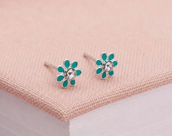 5mm Sterling Silver Teal Forget Me Not Stud Earrings