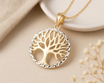 Tree of Life Pendant • 9ct Yellow & White Gold Charm • Family Symbol Necklace • Personalised • Meaningful Gift for Her