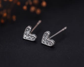 Sterling Silver Cubic Zirconia Heart Stud Earrings