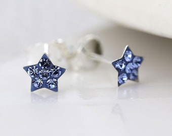 Sterling Silver Blue Twinkling Star Stud Earrings