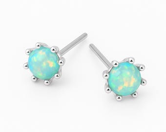 Sterling Silver Green Opal Micro Stud Earrings – 4mm
