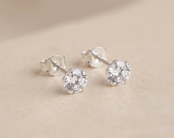 Personalised Tiny Diamond Crystal Stud Earrings In Sterling Silver