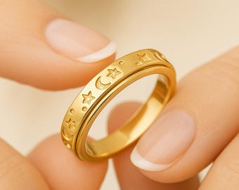 Personalised Gold Plated Sterling Silver Galaxy Spinner Ring