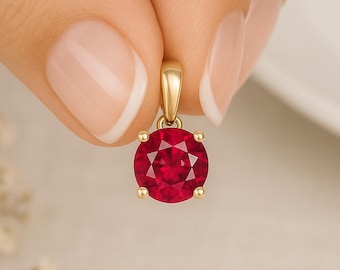 Personalised Solid 9ct Gold July Pink Ruby Birthstone Necklace
