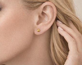 Sterling Silver Golden Champagne Freshwater Pearl Micro Stud Earrings – 3mm