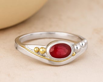 Molten Sterling Silver Ruby Ring