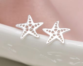 Sterling Silver Starfish Stud Earrings: Brushed Beach Jewelry