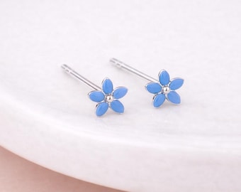 Sterling Silver Blue Forget Me Not Micro Stud Earrings – 4mm