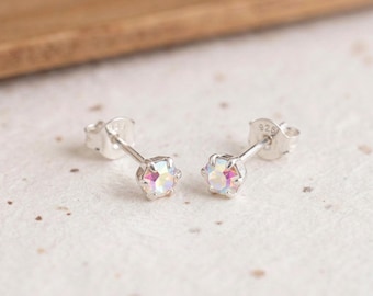 Personalised Tiny Aurora Crystal Stud Earrings in Sterling Silver