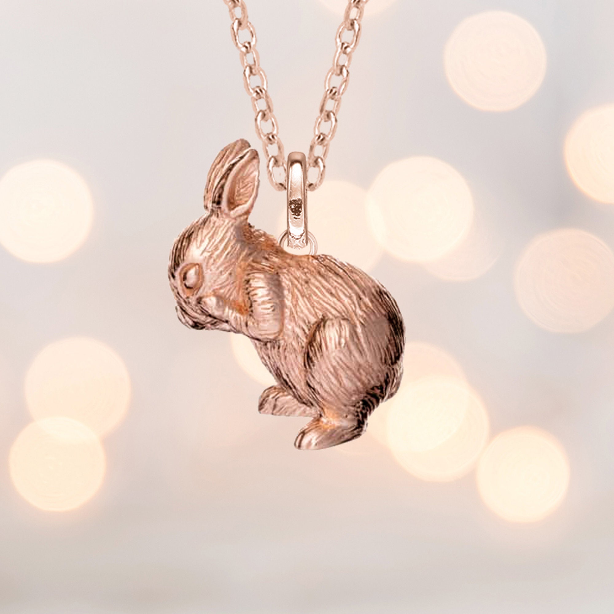 18ct Rose Gold Plated Baby Rabbit Pendant Necklace with - Etsy 日本
