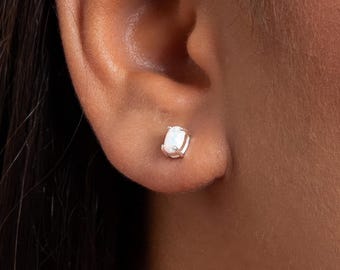 Sterling Silver White Opal Claw Stud Earrings