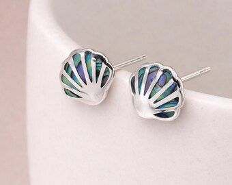 Sterling Silver Paua Sea Shell Stud Earrings – 10mm