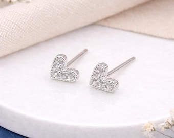 Sterling Silver Sparkling Heart Stud Earrings – 5mm