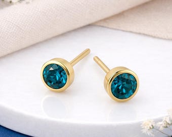 Gold Plated Sterling Silver December Topaz Birthstone Stud Earrings – 7mm