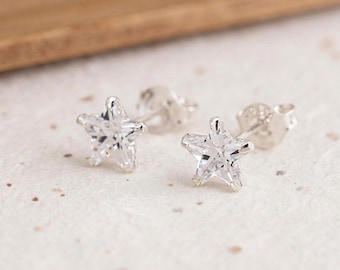 Crystal Star Stud Earrings In Sterling Silver