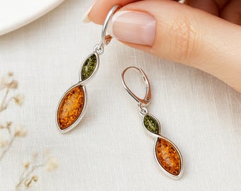 Sterling Silver Mixed Baltic Amber Drop Earrings