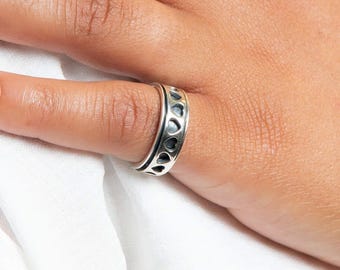 Personalised Sterling Silver Oxidised Heart Spinner Ring