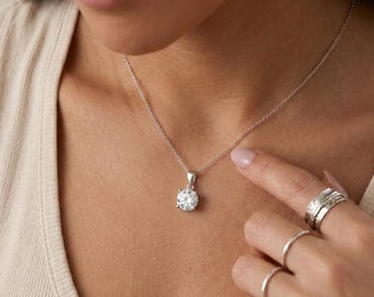 Personalised Moissanite Diamond Pendant Necklace in Sterling Silver
