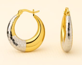 Gold Plated Sterling Silver Mixed Metal Hoop Earrings